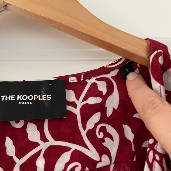 The Kooples Botanical-Print Puff-Sleeve Peplum Silk Top - Picture 9 of 11